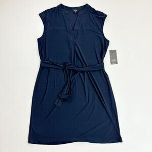 JONES NEW YORK Jersey Sack Dress SZ 12 NWT Belted Sleeveless Navy Blue